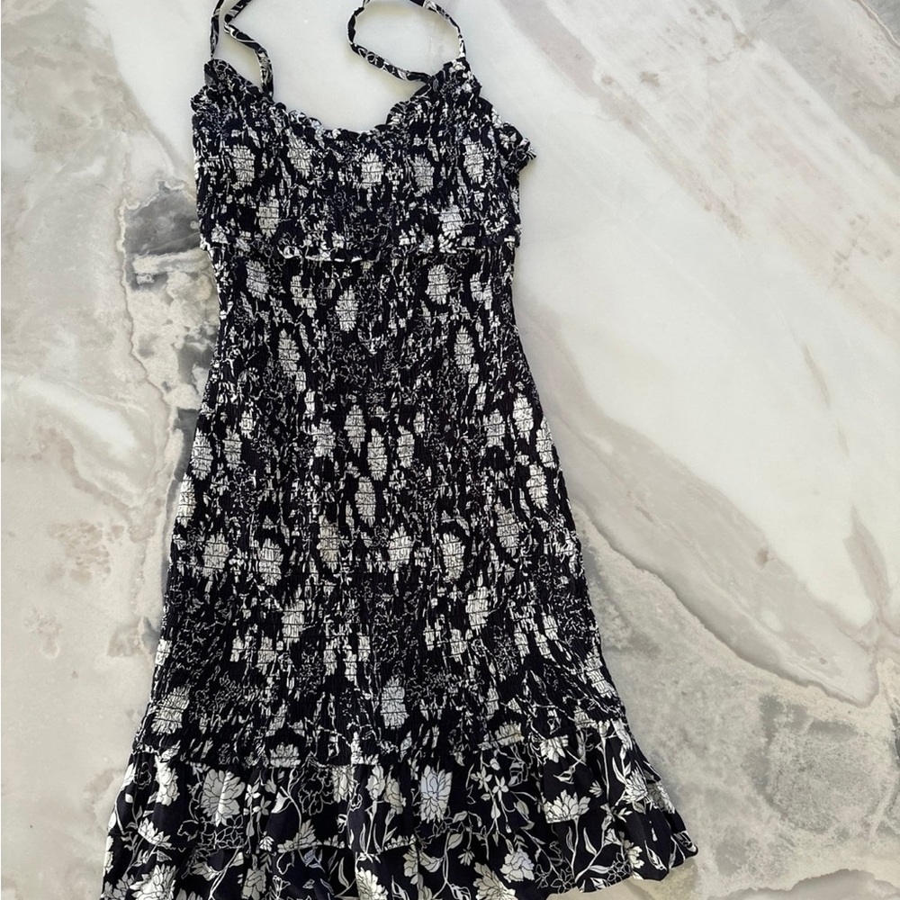 Black and White Ruffled Tiered Mini Sundress